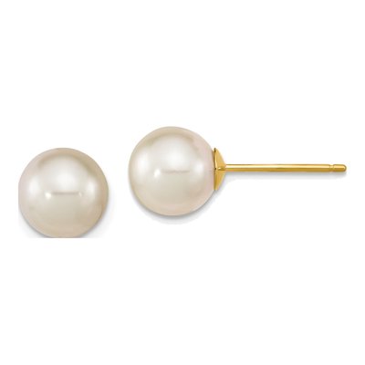 14K Yellow Gold 10.9mm Round Cultured Pearl Stud Earrings