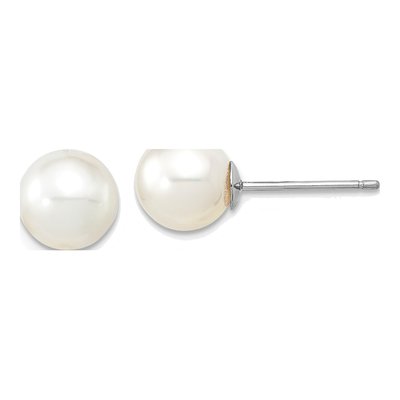 14K White Gold 9.15mm Round Cultured Pearl Stud Earrings