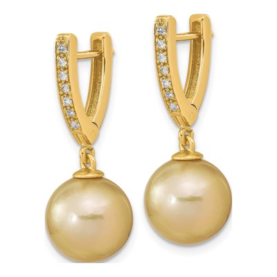 14K Yellow Gold 1/10 ct tw 27mm Cultured Pearl & Diamond Huggie Hoop Earrings – view 2