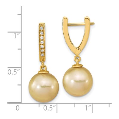 14K Yellow Gold 1/10 ct tw 27mm Cultured Pearl & Diamond Huggie Hoop Earrings – view 4