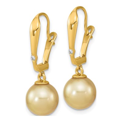 14K Yellow Gold Cultured Pearl & Diamond Dangle Earrings – view 2