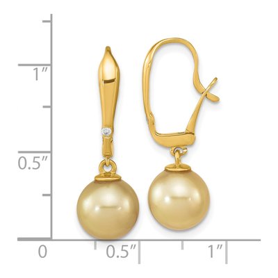 14K Yellow Gold Cultured Pearl & Diamond Dangle Earrings – view 4