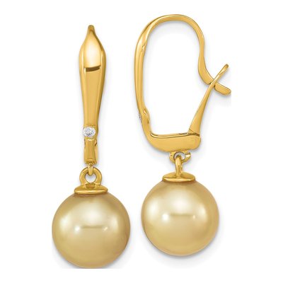 14K Yellow Gold Cultured Pearl & Diamond Dangle Earrings
