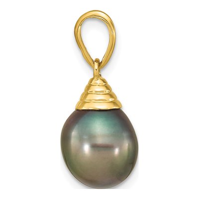 14K Yellow Gold Black Tahitian Cultured Pearl Teardrop Pendant – view 2