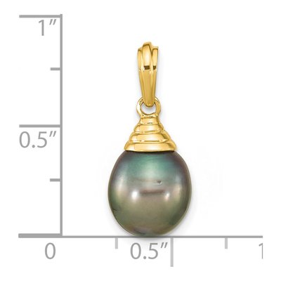 14K Yellow Gold Black Tahitian Cultured Pearl Teardrop Pendant – view 3