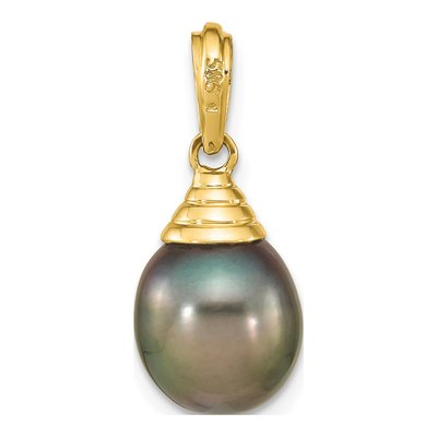 14K Yellow Gold Black Tahitian Cultured Pearl Teardrop Pendant – view 4