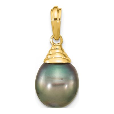 14K Yellow Gold Black Tahitian Cultured Pearl Teardrop Pendant