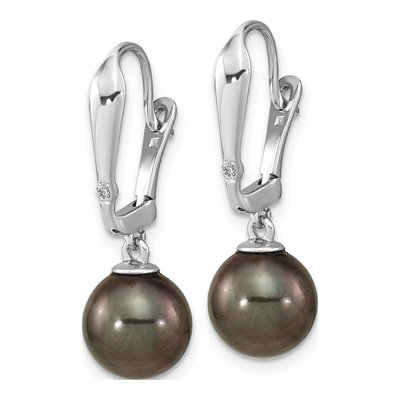 14K White Gold Black Tahitian Cultured Pearl & Diamond Dangle Earrings – view 2