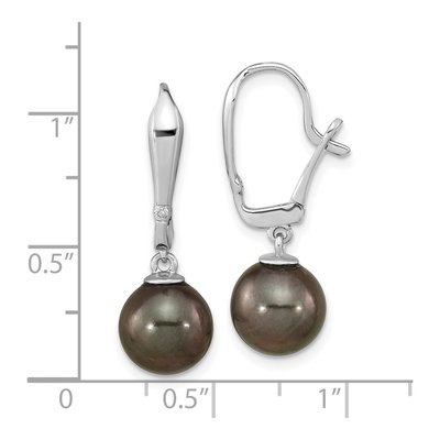 14K White Gold Black Tahitian Cultured Pearl & Diamond Dangle Earrings – view 4