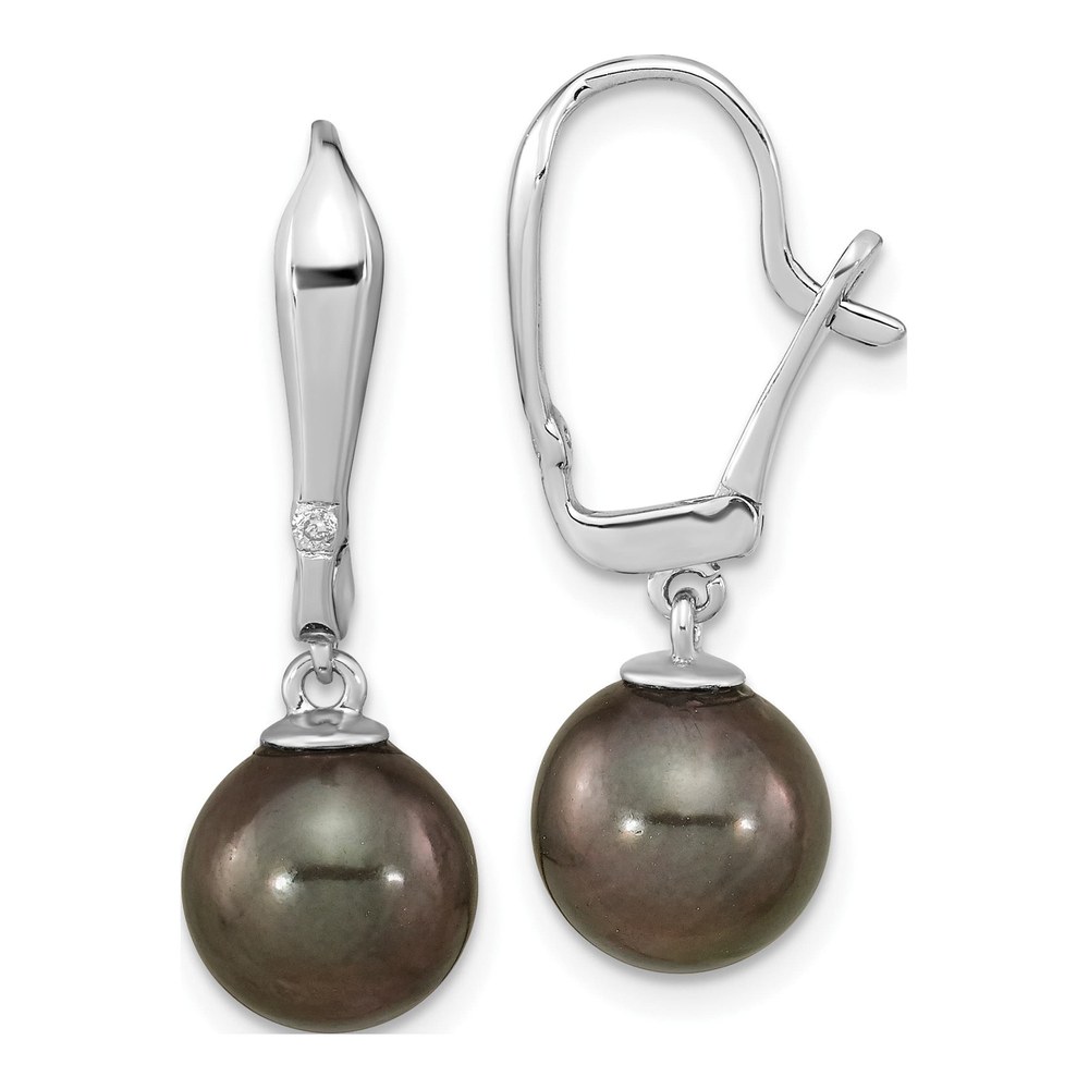 14K White Gold Tahitian Pearl & Diamond Leverback Earrings