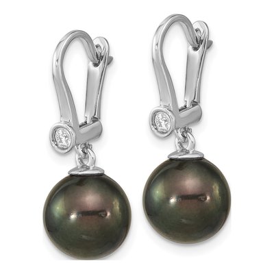 14K White Gold 1/10 ct tw Black Tahitian Cultured Pearl & Diamond Dangle Earrings – view 2