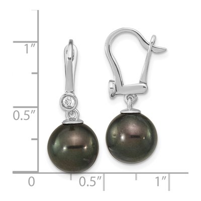 14K White Gold 1/10 ct tw Black Tahitian Cultured Pearl & Diamond Dangle Earrings – view 4