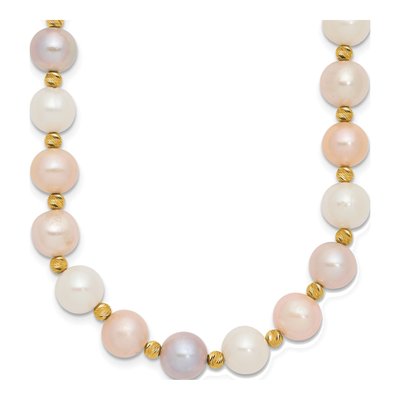 14K Yellow Gold Freshwater Cultured Pearl Multi-Color Beaded Necklace