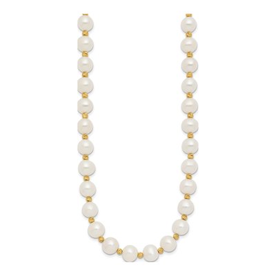 14K Yellow Gold Freshwater Cultured Pearl Near-Round Diamond-Cut Beaded Necklace – view 3