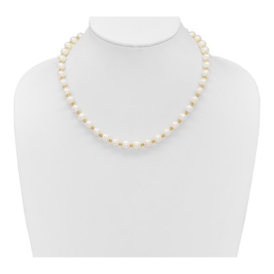 14K Yellow Gold Freshwater Cultured Pearl Near-Round Diamond-Cut Beaded Necklace – view 4