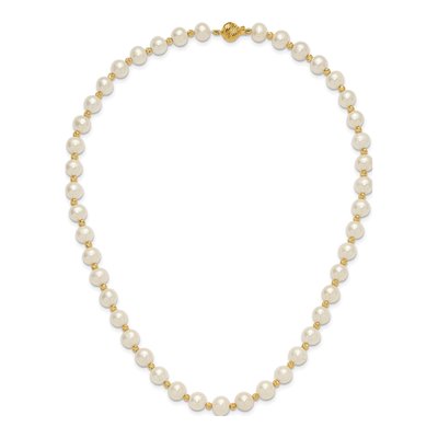 14K Yellow Gold Freshwater Cultured Pearl Near-Round Diamond-Cut Beaded Necklace – view 5