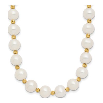 14K Yellow Gold Freshwater Cultured Pearl Near-Round Diamond-Cut Beaded Necklace