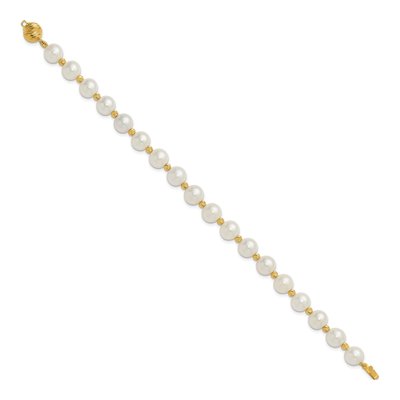 14K Yellow Gold Freshwater Cultured Pearl Near-Round Diamond-Cut Beaded Bracelet – view 2