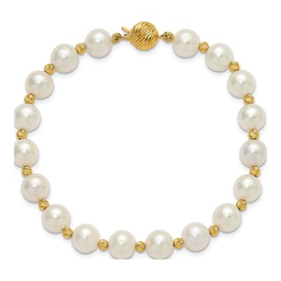 14K Yellow Gold Freshwater Cultured Pearl Near-Round Diamond-Cut Beaded Bracelet – view 4