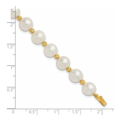 14K Yellow Gold Freshwater Cultured Pearl Near-Round Diamond-Cut Beaded Bracelet – view 5