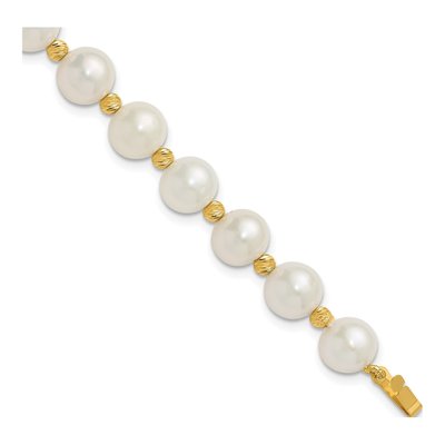 14K Yellow Gold Freshwater Cultured Pearl Near-Round Diamond-Cut Beaded Bracelet