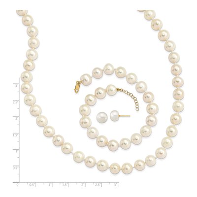14K Gold Freshwater Pearl Necklace, Bracelet & Earring Set – view 5