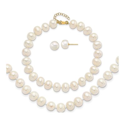 14K Gold Freshwater Pearl Necklace, Bracelet & Earring Set