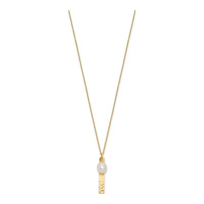 14K Yellow Gold Freshwater Cultured Pearl Hammered Rice Necklace – view 2