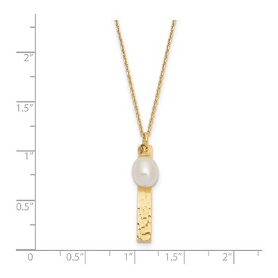 14K Yellow Gold Freshwater Cultured Pearl Hammered Rice Necklace – view 3