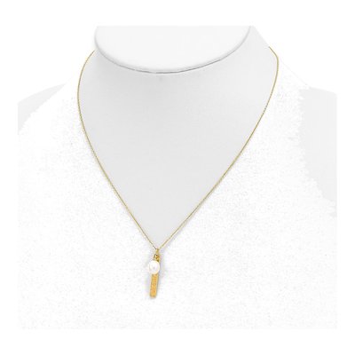 14K Yellow Gold Freshwater Cultured Pearl Hammered Rice Necklace – view 4
