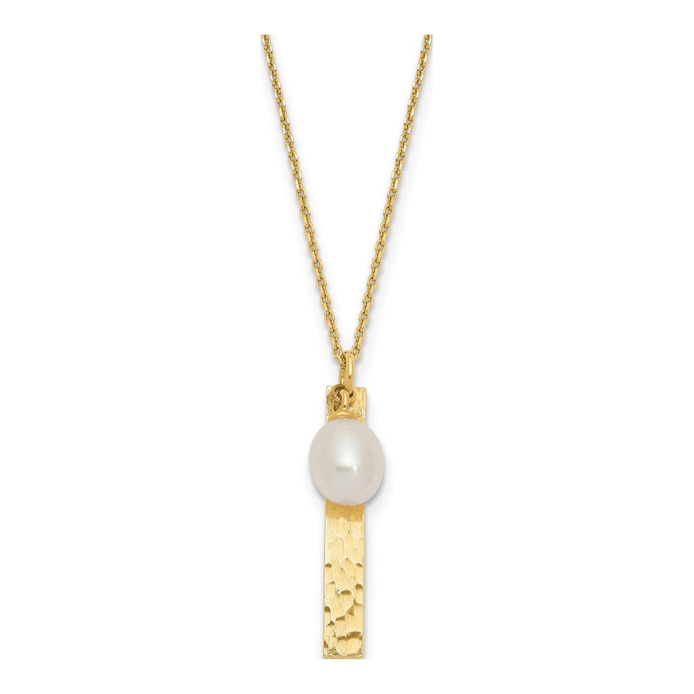 14K Yellow Gold Freshwater Cultured Pearl Hammered Rice Necklace