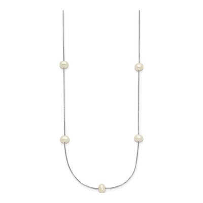 14K White Gold Freshwater Cultured Pearl Station Necklace – view 2