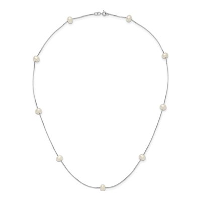 14K White Gold Freshwater Cultured Pearl Station Necklace – view 4