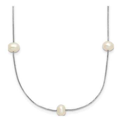 14K White Gold Freshwater Cultured Pearl Station Necklace