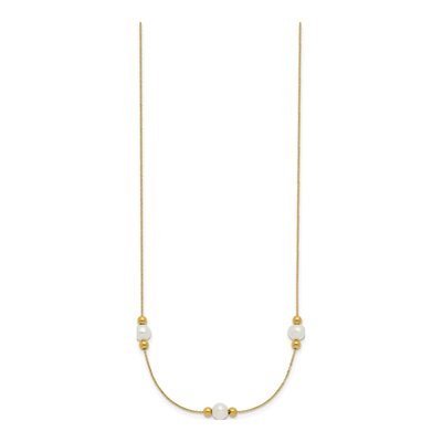 14K Yellow Gold Freshwater Cultured Pearl Round 3-Station Plus Necklace – view 3