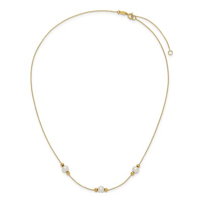14K Yellow Gold Freshwater Cultured Pearl Round 3-Station Plus Necklace – view 5