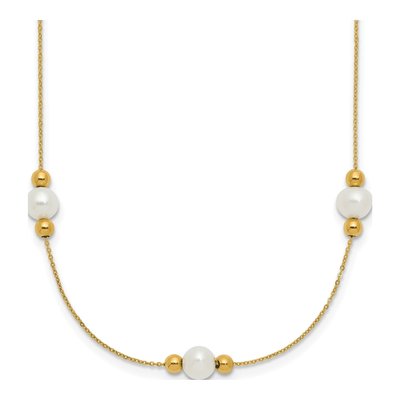 14K Yellow Gold Freshwater Cultured Pearl Round 3-Station Plus Necklace