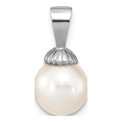 14K White Gold Freshwater Cultured Pearl Round Pendant