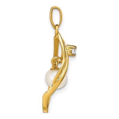 14K Yellow Gold 1/20 ct tw Freshwater Cultured Pearl & Diamond Round Pendant – view 2
