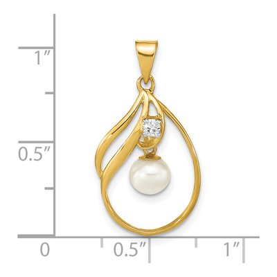 14K Yellow Gold 1/20 ct tw Freshwater Cultured Pearl & Diamond Round Pendant – view 3