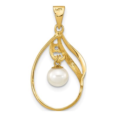 14K Yellow Gold 1/20 ct tw Freshwater Cultured Pearl & Diamond Round Pendant – view 4