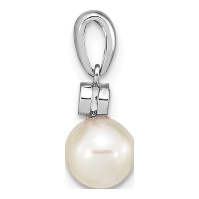 14K White Gold 1/20 ct tw Akoya Cultured Pearl & Diamond Round Pendant – view 2