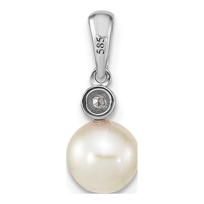 14K White Gold 1/20 ct tw Akoya Cultured Pearl & Diamond Round Pendant – view 4