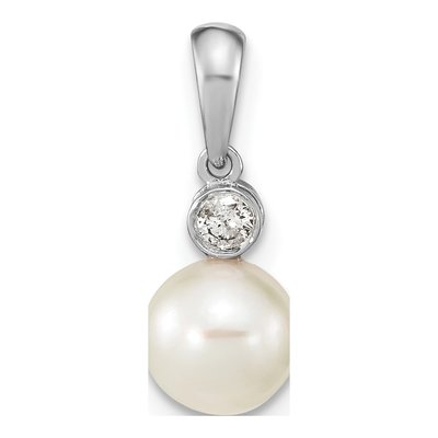 14K White Gold 1/20 ct tw Akoya Cultured Pearl & Diamond Round Pendant