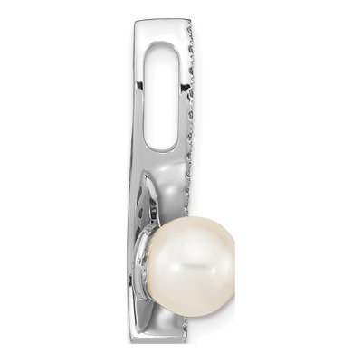 14K White Gold 1/20 ct tw Akoya Cultured Pearl & Diamond Slide Pendant – view 2