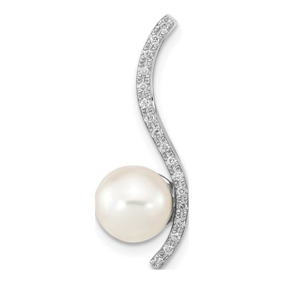 14K White Gold 1/20 ct tw Akoya Cultured Pearl & Diamond Slide Pendant