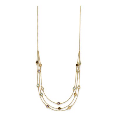14K Yellow Gold Smoky Quartz & Amethyst 3-Strand 17-inch Necklace – view 3