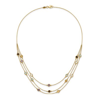 14K Yellow Gold Smoky Quartz & Amethyst 3-Strand 17-inch Necklace – view 6