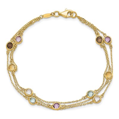 14K Yellow Gold Smoky Quartz & Citrine Multi-Gemstone 3-Strand Bracelet – view 5