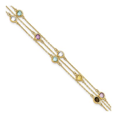 14K Yellow Gold Smoky Quartz & Citrine Multi-Gemstone 3-Strand Bracelet